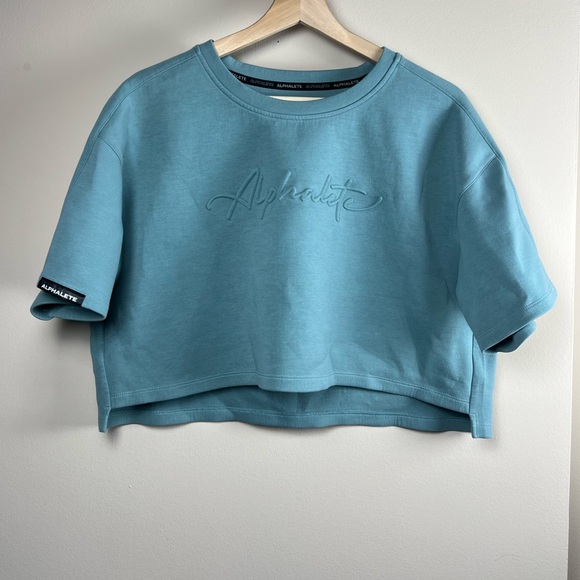 Alphalete Teal ELMTS Short Sleeve Crop Top Size L - Picture 2 of 5